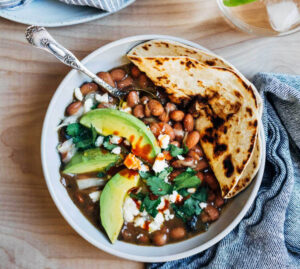 Pinto beans and poblanos