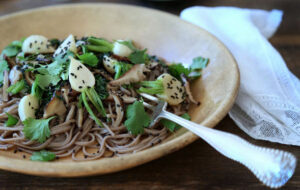 Maple-Glazed Baby White Turnip and Shiitake on Soba Noodles