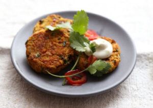 Sweet Potato & Carrot Cakes with Cashew Lime Sour Cream