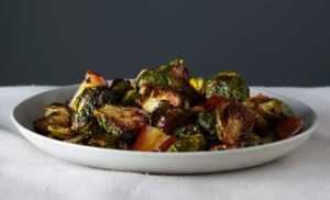 Roasted Brussels Sprouts with Pears and Pistachios