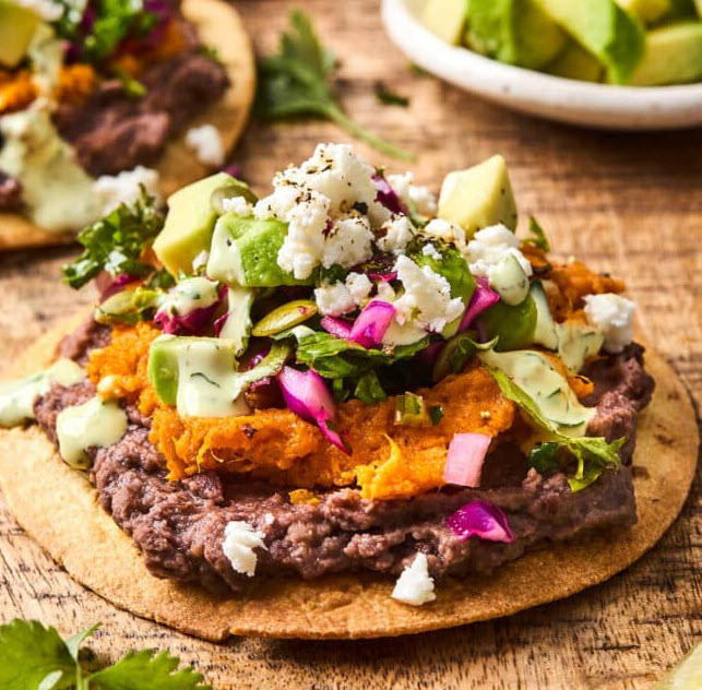 Sweet Potato Refried Bean Tostadas