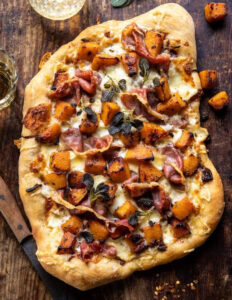 Roasted Butternut Squash Prosciutto Pizza with Caramelized Onions