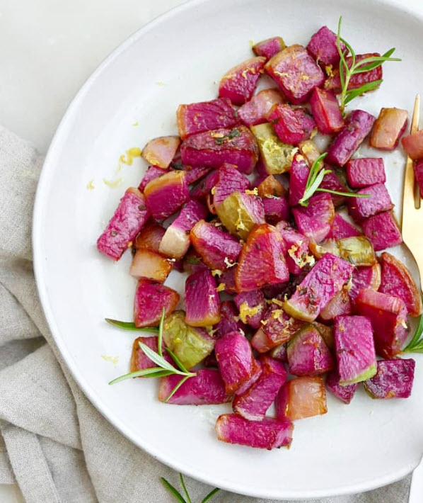 Watermelon Radish with Rosemary Brown Butter