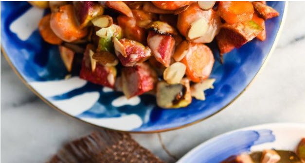 Spicy Roasted Beauty Heart Radishes and Carrots with Tahini
