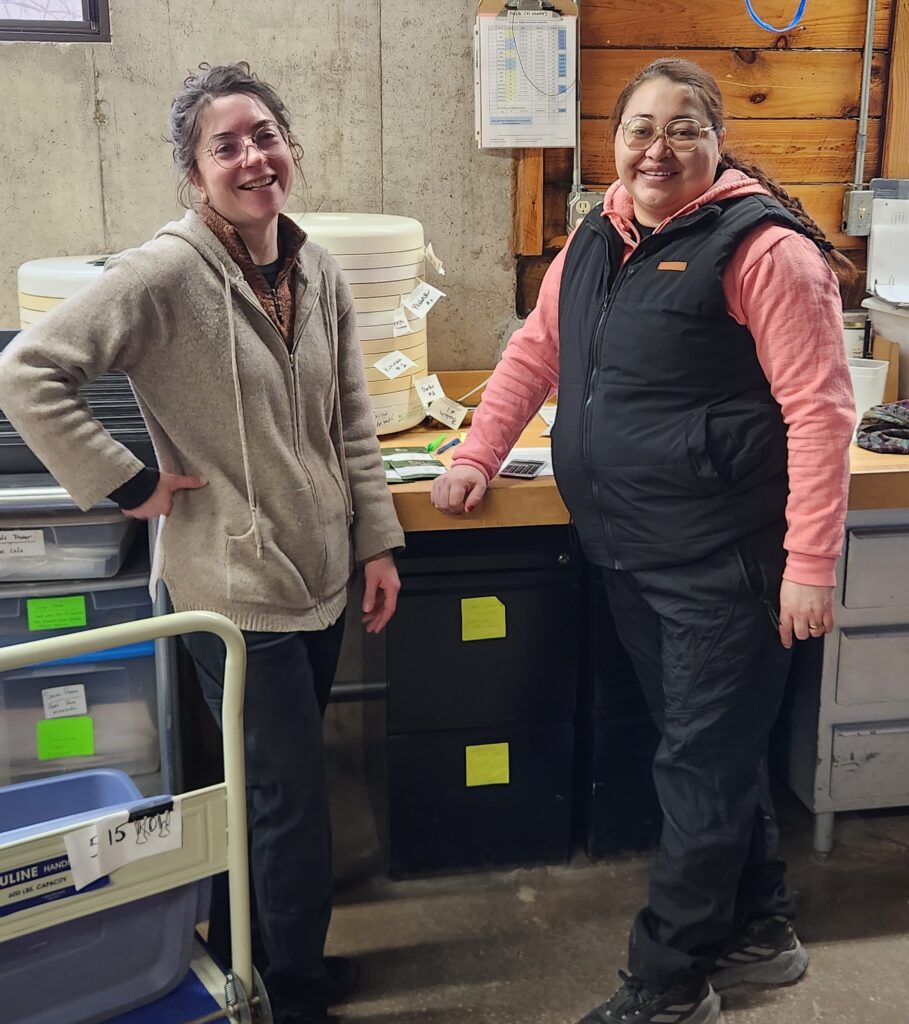 Mellissa and Ana Laura working on sorting seeds