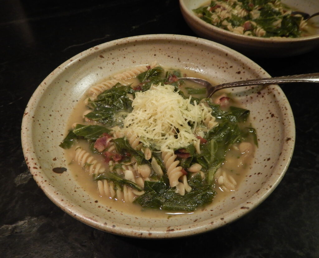Pasta with Bacony Collards & Cannellini Beans