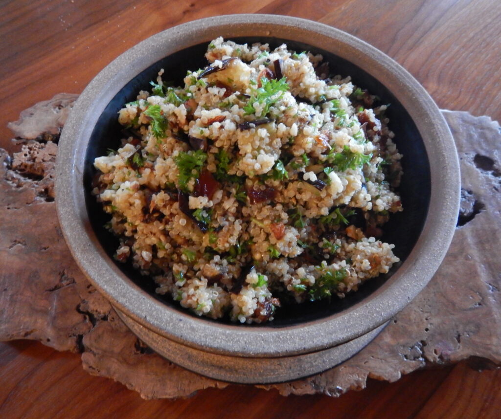 Grilled Eggplant & Quinoa Salad with Dates & Almonds